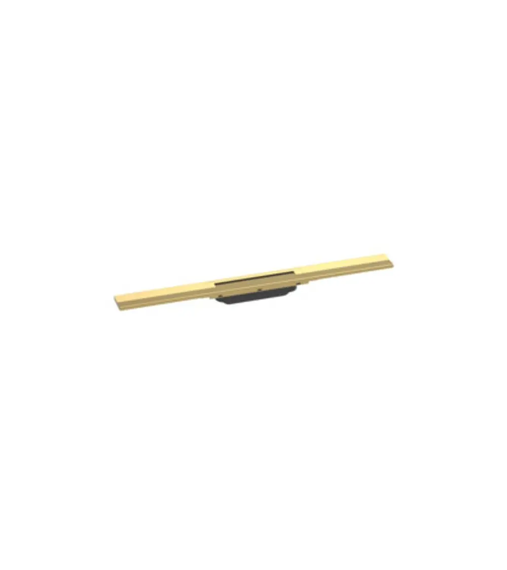 Duschrinne in Polished Gold Optik mit zwei stabilen, parallelen Leisten und einer zentralen Verbindung. Produkt von Hansgrohe für die Gestaltung von Duschbereichen.